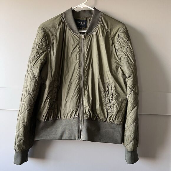 Inso Collection Bomber Zip Jacket Womens Sz XL Green Pockets Outdoor Quilted - Picture 1 of 12